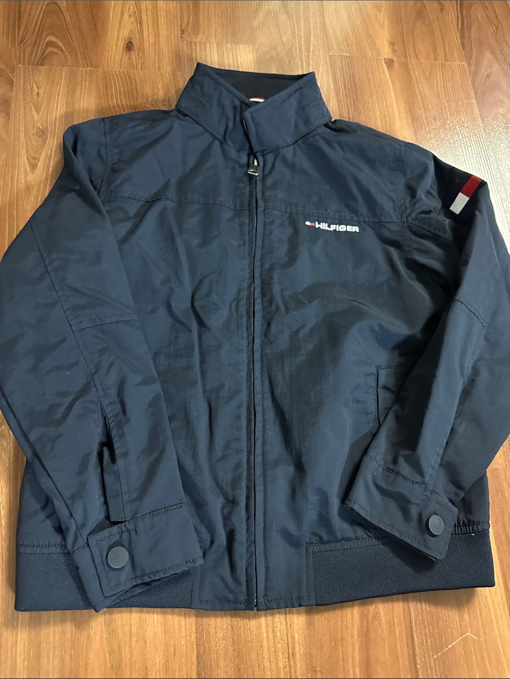 Tommy Hilfiger Boys Jacket Navy Blue Zip-Up with Flag Accent - Size M 8-10